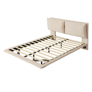 HomeRoots Beige Tufted Upholstered Queen Bed Frame with USB Charging & LED Lights for Modern Bedrooms 590499