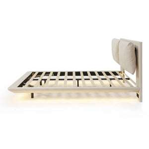 HomeRoots Beige Tufted Upholstered Queen Bed Frame with USB Charging & LED Lights for Modern Bedrooms 590499