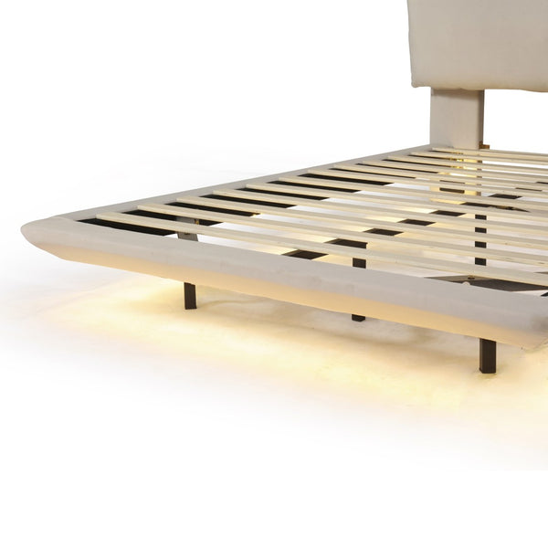 HomeRoots Beige Tufted Upholstered Queen Bed Frame with USB Charging & LED Lights for Modern Bedrooms 590499