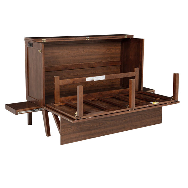 English Elm Full Size Pine Cabinet Murphy Bed with Usb Charging Side Shelves for Guest Rooms W504S00221