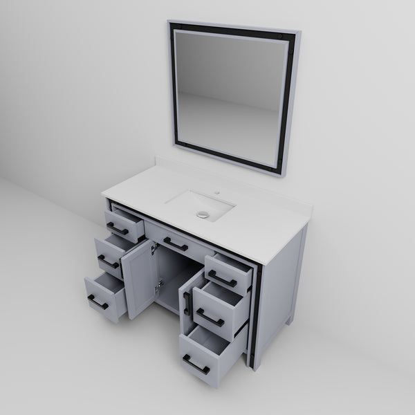 English Elm Dark Grey Bath Vanity 48" W With Cultured Marble Top, Soft-Close Drawers & Matching 34" Mirror B2731S00812