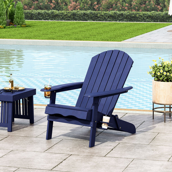 English Elm Christopher Knight Home® - BELLWOOD Adirondack Chair with Folding Design, Rustic Outdoor Wood Seat, Built-In Cup Holder Comfort Blue 37.75 L x 26.75 W x 8.5 H 68940.00BLU