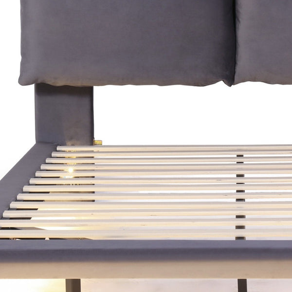HomeRoots Gray Tufted Upholstered Queen Bed Frame with LED Lighting, USB Charging & Modern Elegance 590500