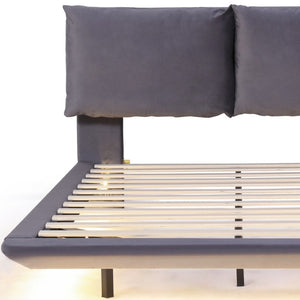 HomeRoots Gray Tufted Upholstered Queen Bed Frame with LED Lighting, USB Charging & Modern Elegance 590500