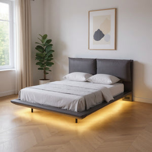 HomeRoots Gray Tufted Upholstered Queen Bed Frame with LED Lighting, USB Charging & Modern Elegance 590500