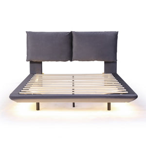 HomeRoots Gray Tufted Upholstered Queen Bed Frame with LED Lighting, USB Charging & Modern Elegance 590500