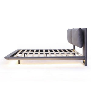 HomeRoots Gray Tufted Upholstered Queen Bed Frame with LED Lighting, USB Charging & Modern Elegance 590500