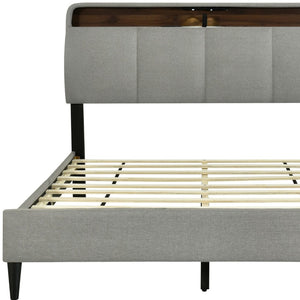 HomeRoots Gray Tufted Upholstered Queen Bed Frame with USB Port – Elegant Design for Modern Bedrooms 590502