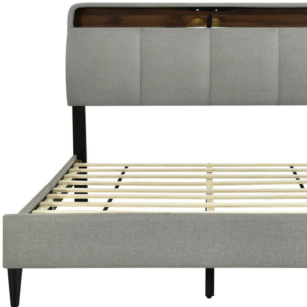 HomeRoots Gray Tufted Upholstered Queen Bed Frame with USB Port – Elegant Design for Modern Bedrooms 590502