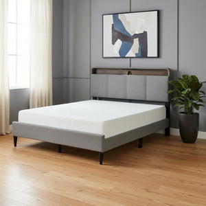 HomeRoots Gray Tufted Upholstered Queen Bed Frame with USB Port – Elegant Design for Modern Bedrooms 590502