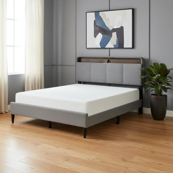 HomeRoots Gray Tufted Upholstered Queen Bed Frame with USB Port – Elegant Design for Modern Bedrooms 590502