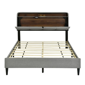 HomeRoots Gray Tufted Upholstered Queen Bed Frame with USB Port – Elegant Design for Modern Bedrooms 590502