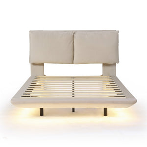 HomeRoots Beige Tufted Upholstered Full Bed Frame with USB Charging & LED Lights for Modern Bedrooms 590504