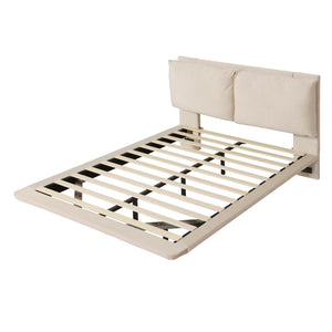 HomeRoots Beige Tufted Upholstered Full Bed Frame with USB Charging & LED Lights for Modern Bedrooms 590504