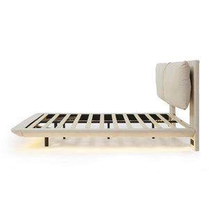 HomeRoots Beige Tufted Upholstered Full Bed Frame with USB Charging & LED Lights for Modern Bedrooms 590504