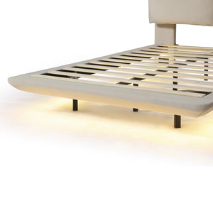 HomeRoots Beige Tufted Upholstered Full Bed Frame with USB Charging & LED Lights for Modern Bedrooms 590504
