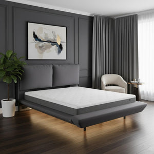 HomeRoots Gray Tufted Upholstered Full Bed Frame with USB Port, LED Lighting & Modern Design for Comfort 590505