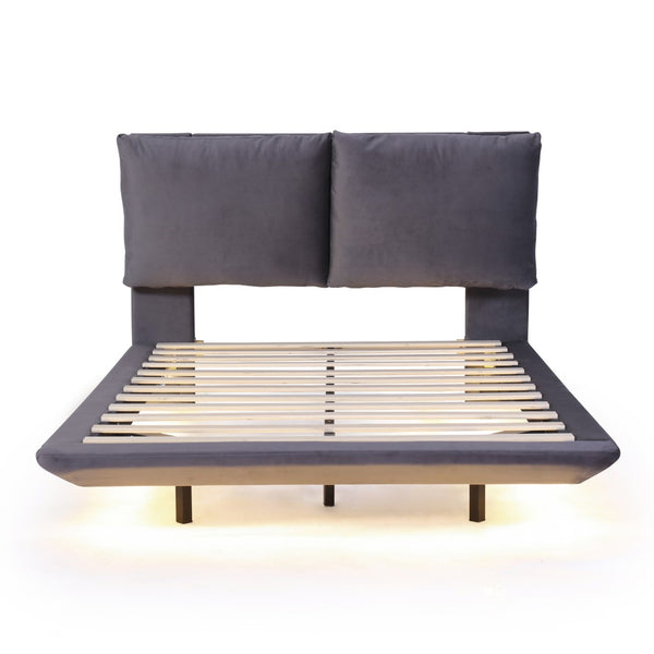 HomeRoots Gray Tufted Upholstered Full Bed Frame with USB Port, LED Lighting & Modern Design for Comfort 590505