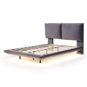 HomeRoots Gray Tufted Upholstered Full Bed Frame with USB Port, LED Lighting & Modern Design for Comfort 590505