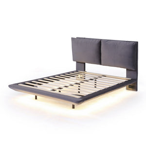 HomeRoots Gray Tufted Upholstered Full Bed Frame with USB Port, LED Lighting & Modern Design for Comfort 590505