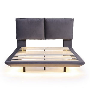 HomeRoots Gray Tufted Upholstered Full Bed Frame with USB Port, LED Lighting & Modern Design for Comfort 590505