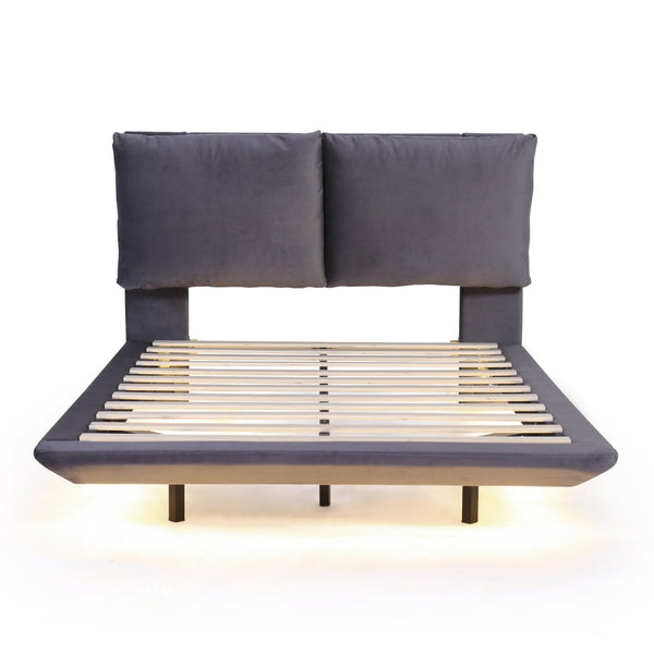 HomeRoots Gray Tufted Upholstered Full Bed Frame with USB Port, LED Lighting & Modern Design for Comfort 590505