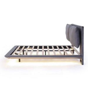 HomeRoots Gray Tufted Upholstered Full Bed Frame with USB Port, LED Lighting & Modern Design for Comfort 590505