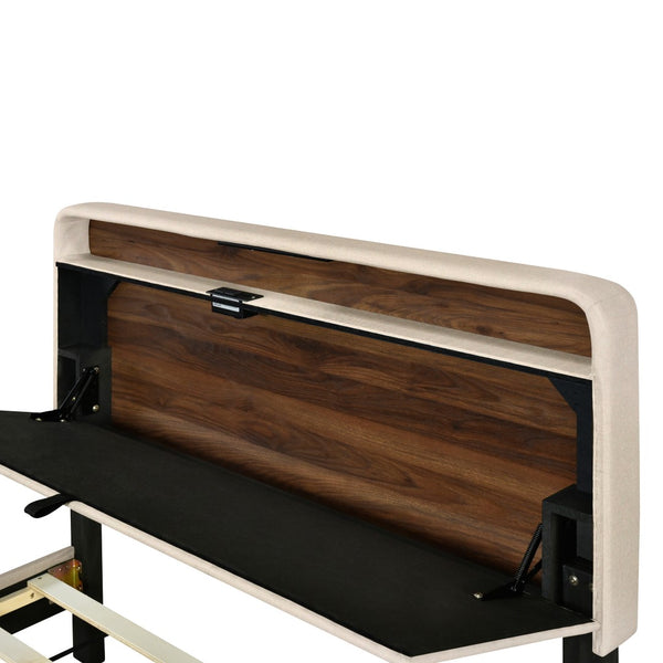 HomeRoots Beige Tufted Upholstered Full Bed Frame with USB Charging – Elegant, Stylish, and Practical Design! 590506
