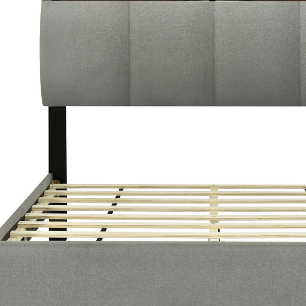HomeRoots Gray Tufted Upholstered Full Bed Frame with USB Port - Modern Design, Cozy Comfort, and Style! 590507