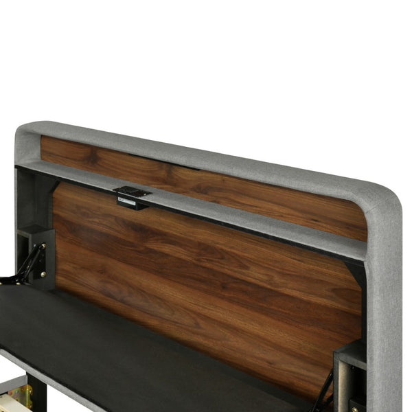 HomeRoots Gray Tufted Upholstered Full Bed Frame with USB Port - Modern Design, Cozy Comfort, and Style! 590507