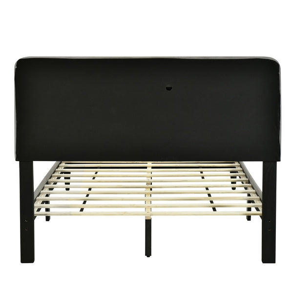 HomeRoots Gray Tufted Upholstered Full Bed Frame with USB Port - Modern Design, Cozy Comfort, and Style! 590507