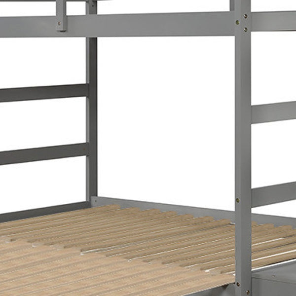 HomeRoots Gray Twin Over Twin Wood Bunk Bed with Built-In Storage, Stairs, Safety Features & Stylish Design 590508