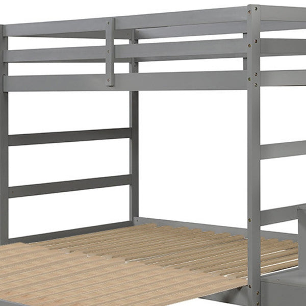 HomeRoots Gray Twin Over Twin Wood Bunk Bed with Built-In Storage, Stairs, Safety Features & Stylish Design 590508