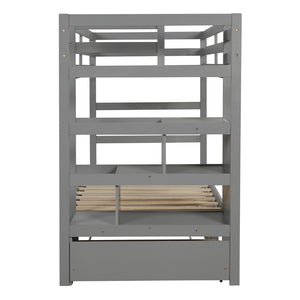 HomeRoots Gray Twin Over Twin Wood Bunk Bed with Built-In Storage, Stairs, Safety Features & Stylish Design 590508