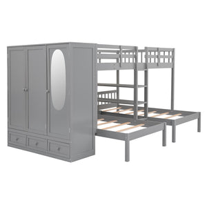 HomeRoots Gray Full Over Two Twins Wood Bunk Bed with Storage Solutions for Stylish Shared Bedrooms & Guests 590509