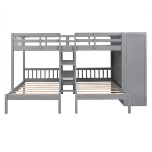HomeRoots Gray Full Over Two Twins Wood Bunk Bed with Storage Solutions for Stylish Shared Bedrooms & Guests 590509