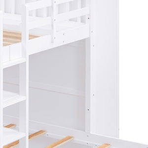 HomeRoots White Full Over Two Twins Bunk Bed with Built-In Storage – Stylish, Durable, and Space-Saving Design! 590510