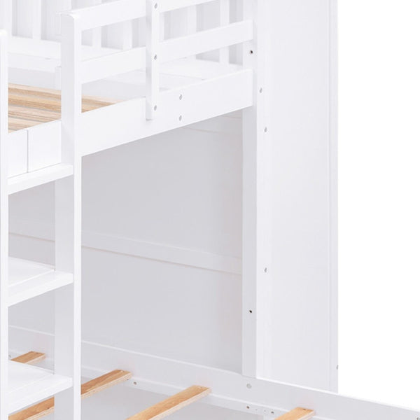 HomeRoots White Full Over Two Twins Bunk Bed with Built-In Storage – Stylish, Durable, and Space-Saving Design! 590510