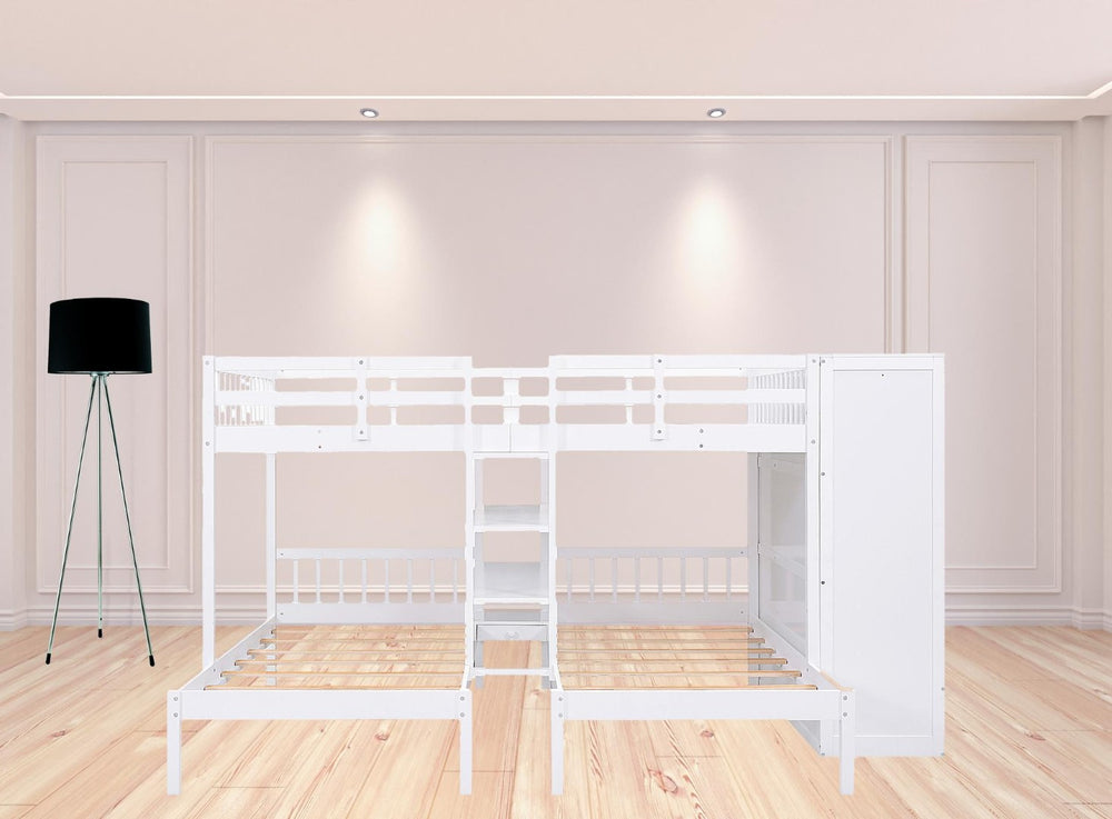HomeRoots White Full Over Two Twins Bunk Bed with Built-In Storage – Stylish, Durable, and Space-Saving Design! 590510