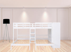 HomeRoots White Full Over Two Twins Bunk Bed with Built-In Storage – Stylish, Durable, and Space-Saving Design! 590510