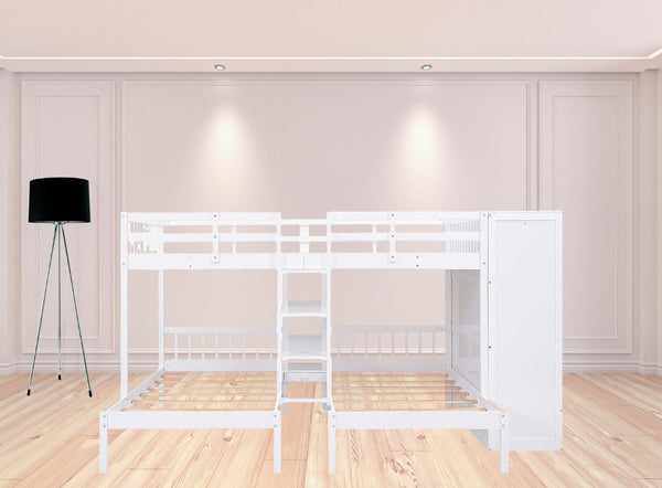 HomeRoots White Full Over Two Twins Bunk Bed with Built-In Storage – Stylish, Durable, and Space-Saving Design! 590510