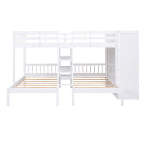 HomeRoots White Full Over Two Twins Bunk Bed with Built-In Storage – Stylish, Durable, and Space-Saving Design! 590510