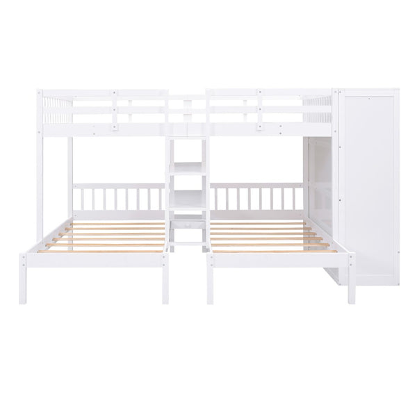 HomeRoots White Full Over Two Twins Bunk Bed with Built-In Storage – Stylish, Durable, and Space-Saving Design! 590510