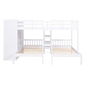 HomeRoots White Full Over Two Twins Bunk Bed with Built-In Storage – Stylish, Durable, and Space-Saving Design! 590510