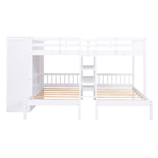 HomeRoots White Full Over Two Twins Bunk Bed with Built-In Storage – Stylish, Durable, and Space-Saving Design! 590510