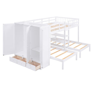 HomeRoots White Full Over Two Twins Bunk Bed with Built-In Storage – Stylish, Durable, and Space-Saving Design! 590510