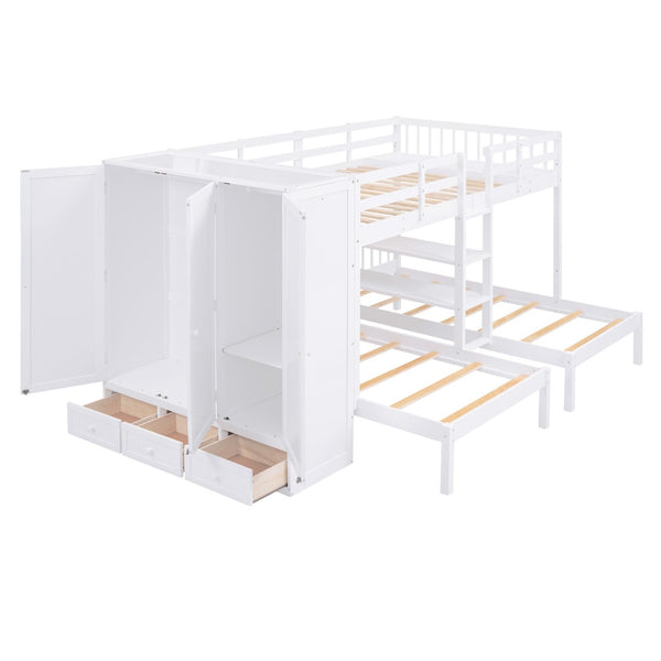 HomeRoots White Full Over Two Twins Bunk Bed with Built-In Storage – Stylish, Durable, and Space-Saving Design! 590510