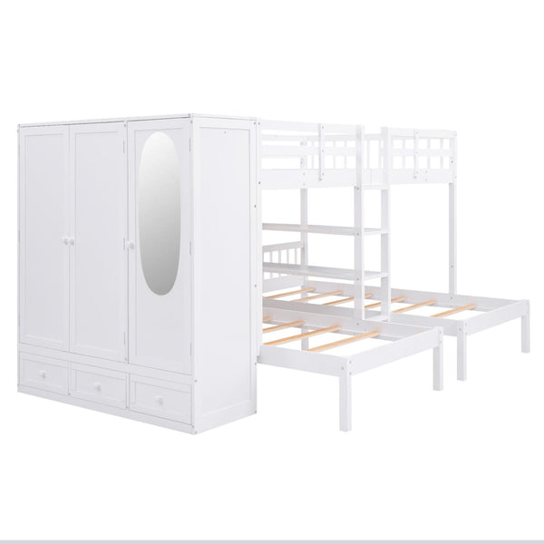 HomeRoots White Full Over Two Twins Bunk Bed with Built-In Storage – Stylish, Durable, and Space-Saving Design! 590510