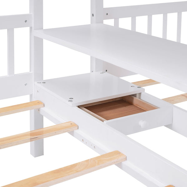 HomeRoots White Full Over Two Twins Bunk Bed with Built-In Storage – Stylish, Durable, and Space-Saving Design! 590510