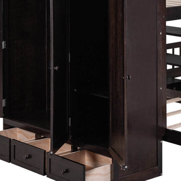 HomeRoots Espresso Full Over Two Twin Bunk Bed with Storage Solutions for Kids' Rooms – Space-Saving Design! 590511